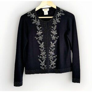 VTG Talbots Women Beaded Cashmere Silk Cardigan Blazer Size S Black Old Money